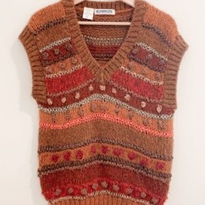 Cute vintage chunky oversized multi textural knit and autumn color themed vest